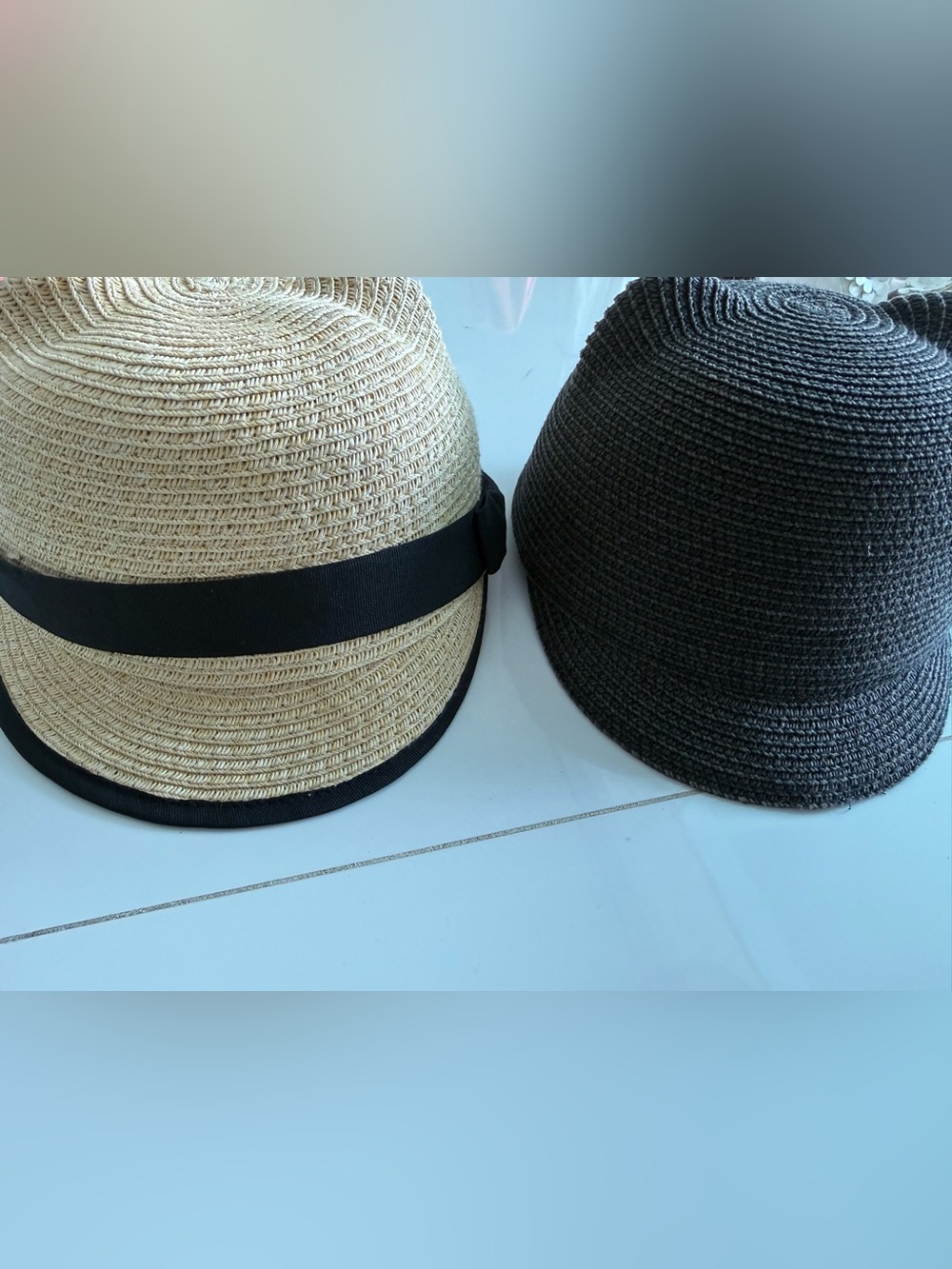 Bubdle: 2 hats Natural Straw Visor Hat with Black Band- and a black one from HM